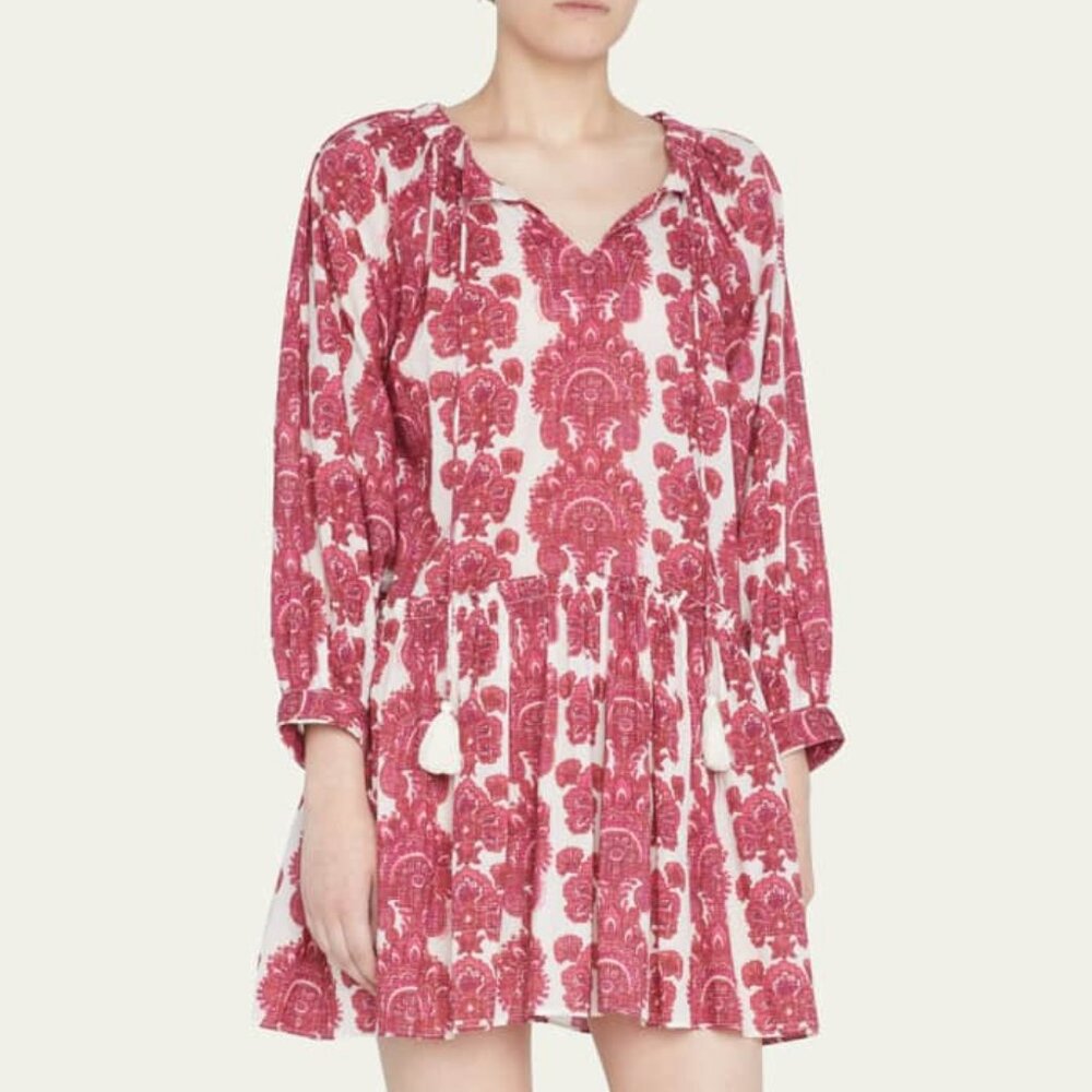 Cara CaraKavita Split-Neck Floral Cotton Mini Dress - Size S